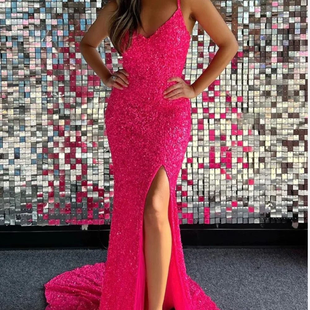 Mermaid Spaghetti Straps Hot Pink Long Prom Dress 2